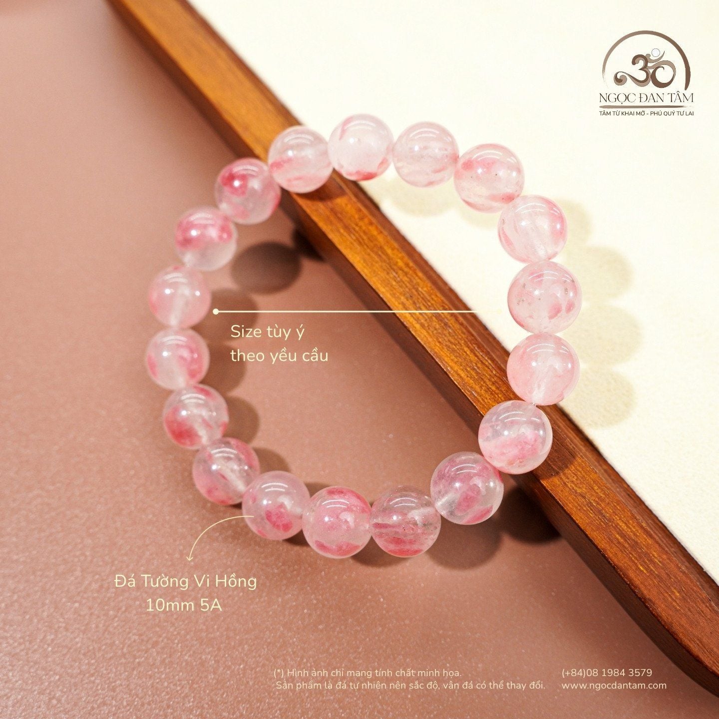  Vòng Tay Tường Vi Hồng 10mm 5A 