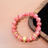  Vòng Tay Tường Vi 9mm 5A Phối Charm Đính Đá Hồng 