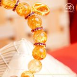  Vòng Tay Thạch Anh Tóc Vàng Đồng Trục Vip 8mm Phối Charm Đính Đá 