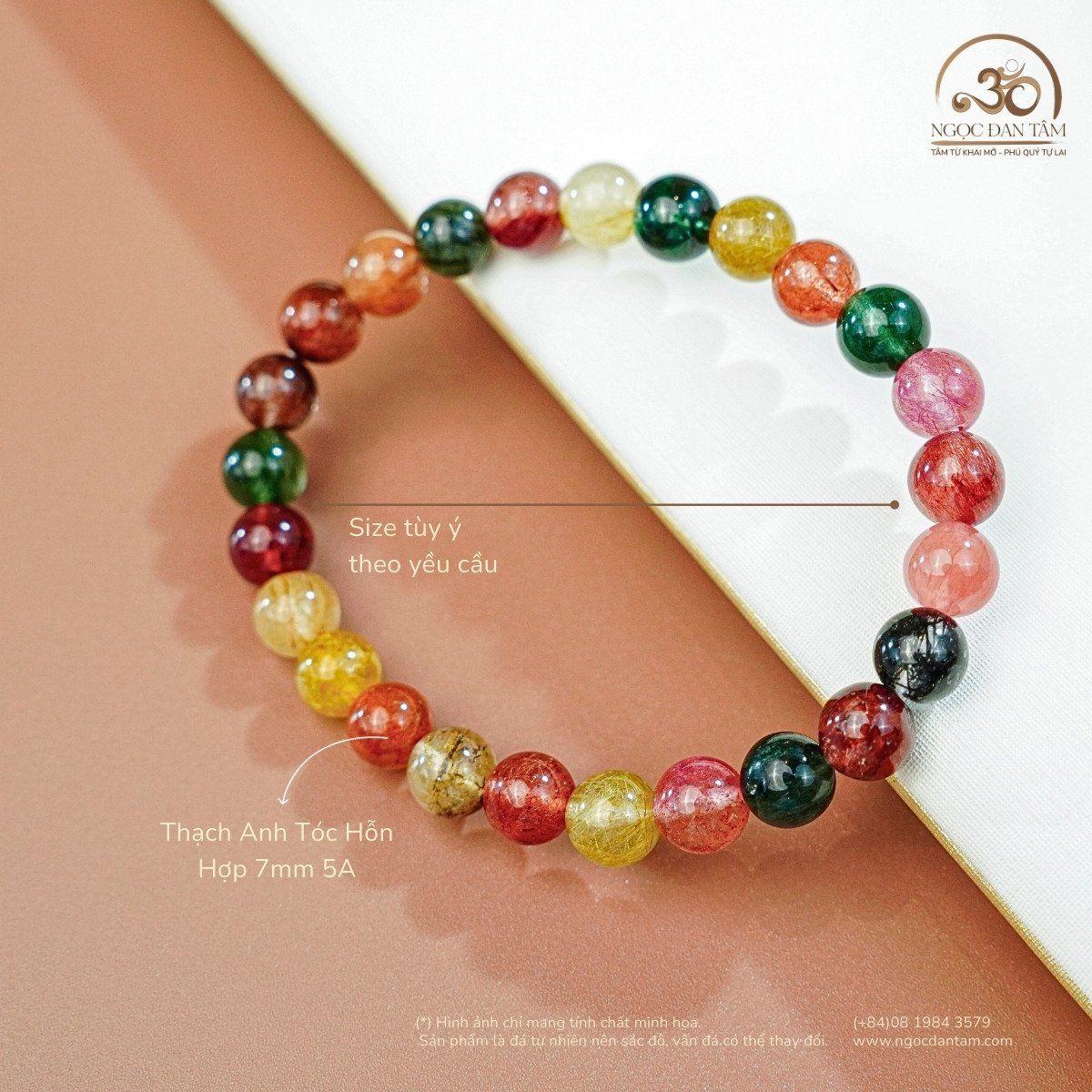  Vòng Tay Thạch Anh Tóc Hỗn Hợp 7mm 