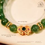  Vòng Tay Thạch Anh Dâu Xanh 10mm 5A Phối Charm Nơ Đính Ngọc Lục Bảo 