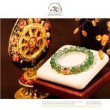  Vòng Tay Thạch Anh Dâu Xanh 10mm 5A Phối Charm Nơ Đính Ngọc Lục Bảo 