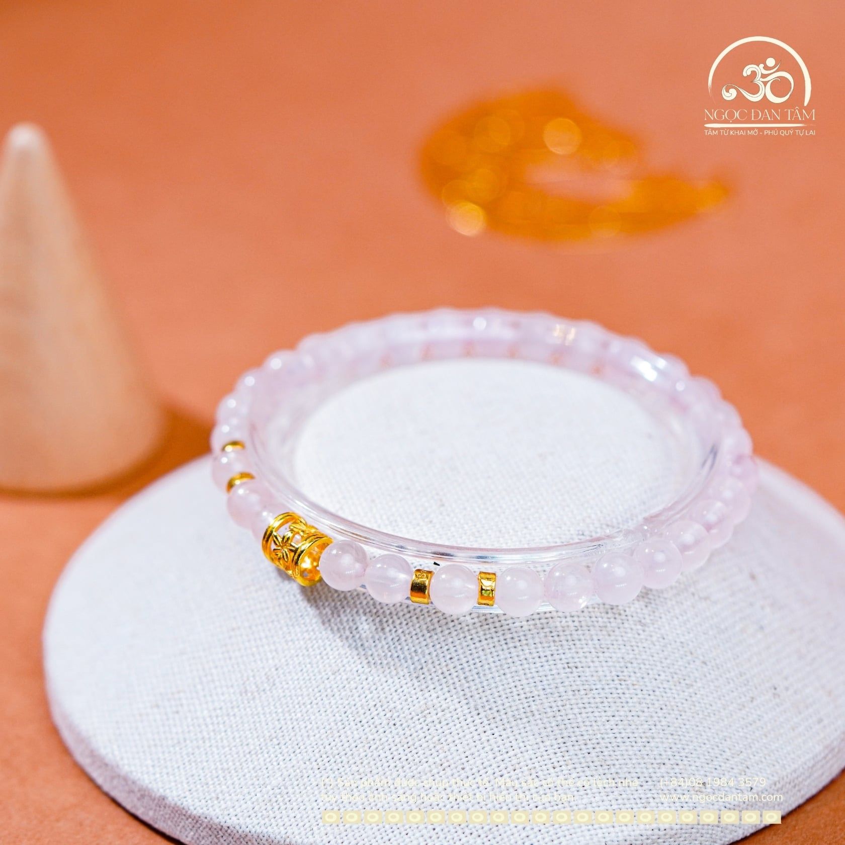  Vòng Tay Đá Thạch Anh Hồng 5mm 4A Phối Charm Trụ Hoa 5 Cánh 