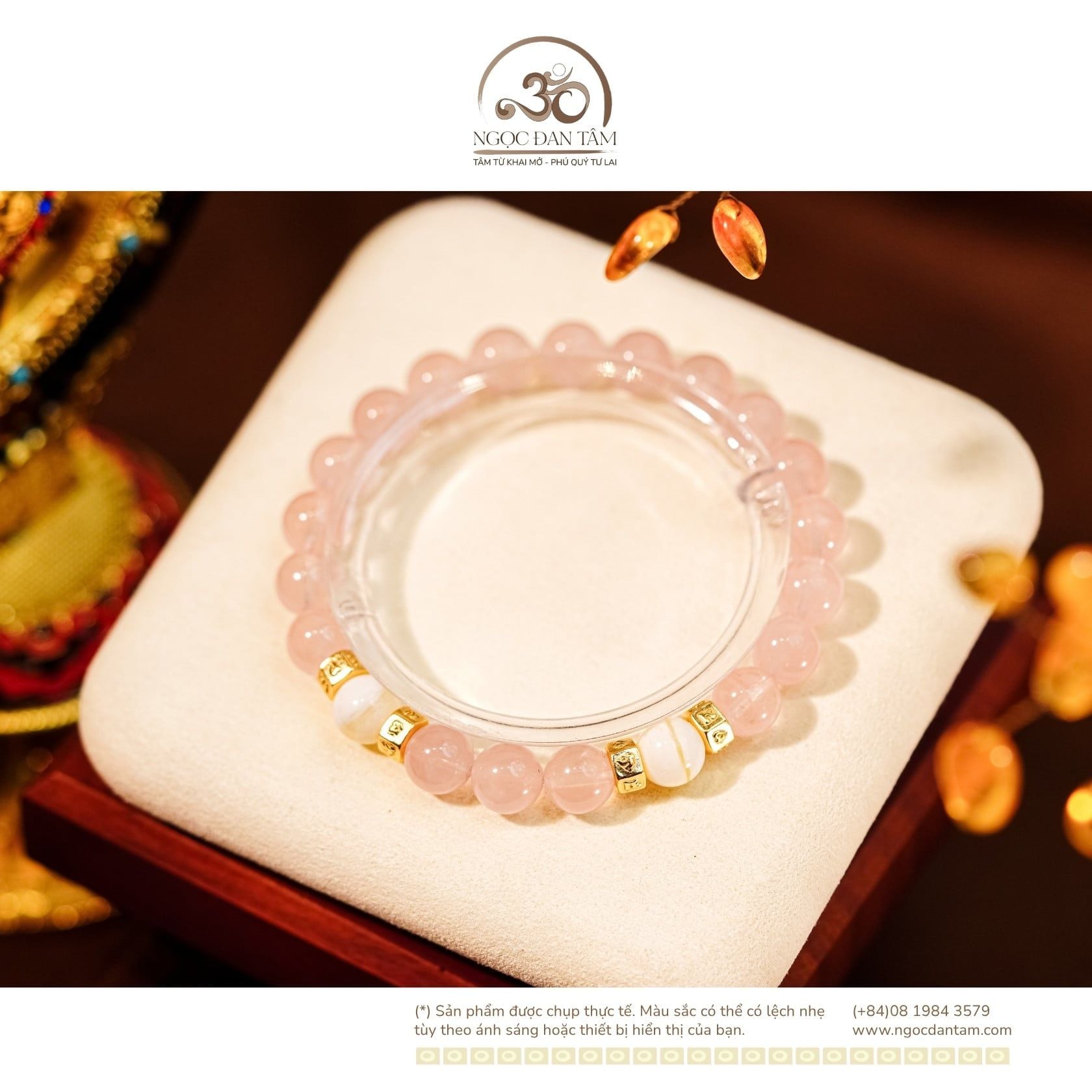  Vòng Tay Thạch Anh Hồng Đậm 8mm 5A,Vỏ Sò Tai Tượng 8mm 3A Phối Charm Tròn Lục Giác 