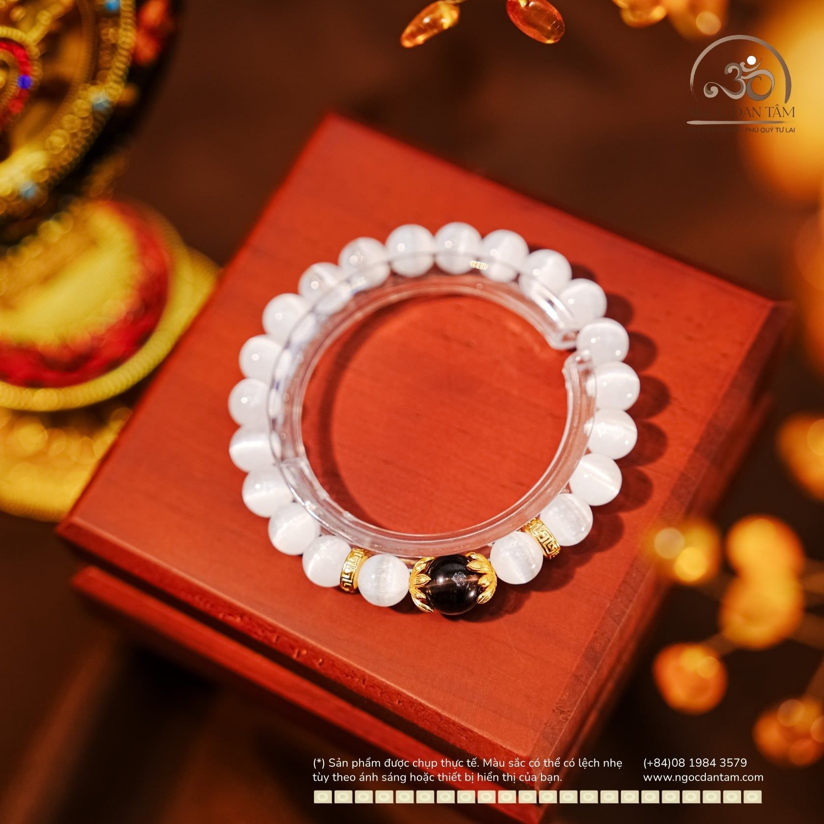  Vòng Tay Selenite 8mm 3A Phối Thạch Anh Khói 10mm 2A 