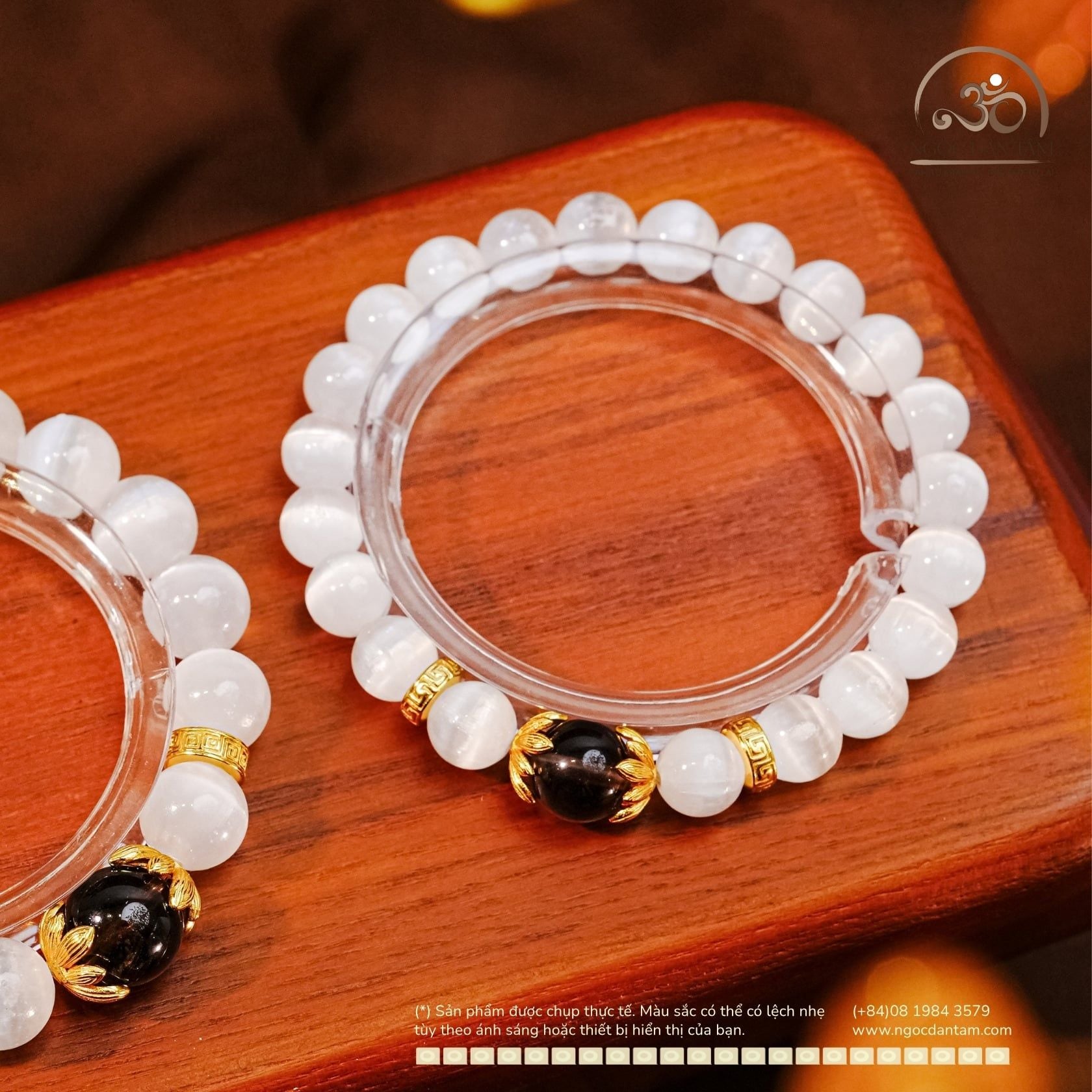  Vòng Tay Selenite 8mm 3A Phối Thạch Anh Khói 10mm 2A 