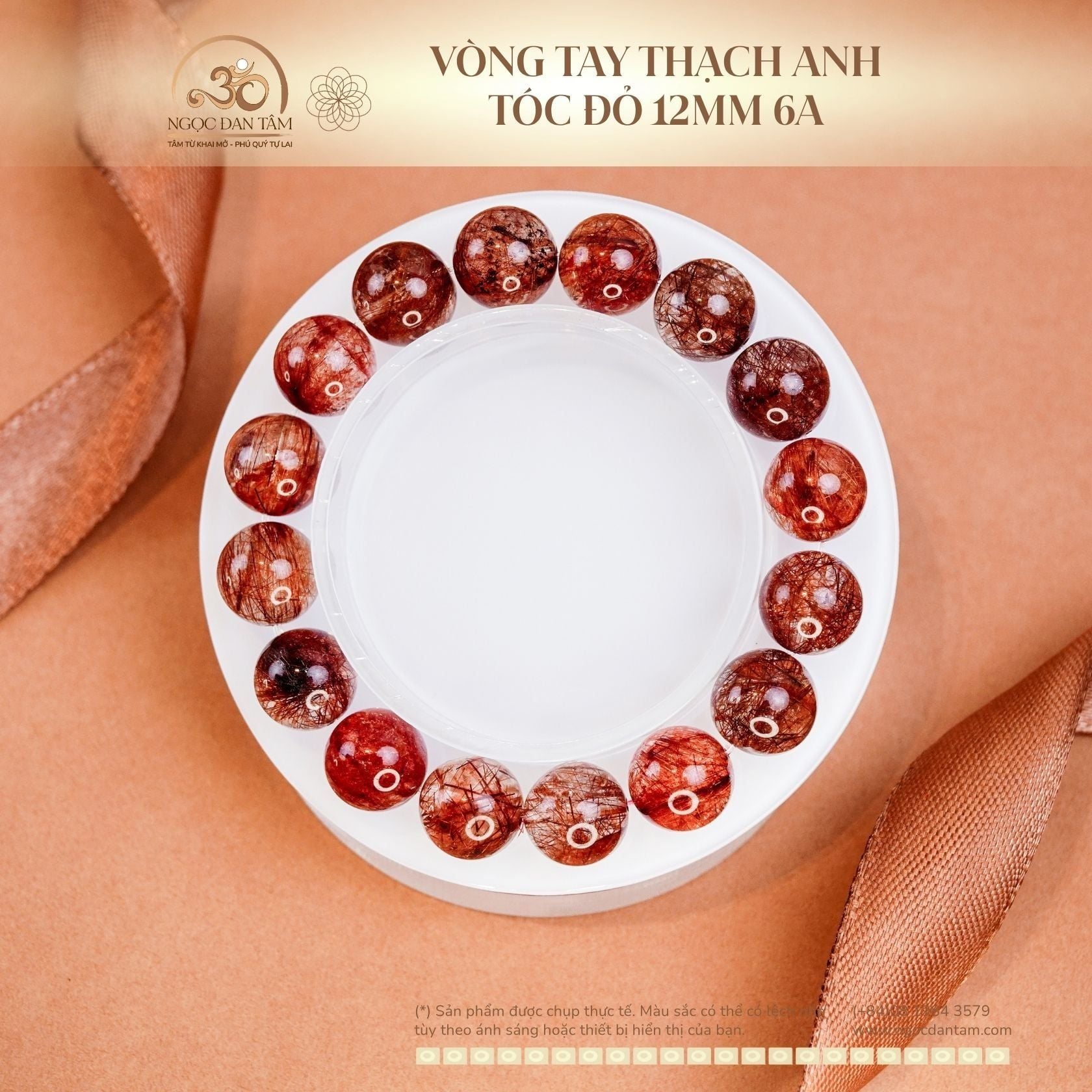  Vòng Tay Thạch Anh Tóc Đỏ 12mm 6A 