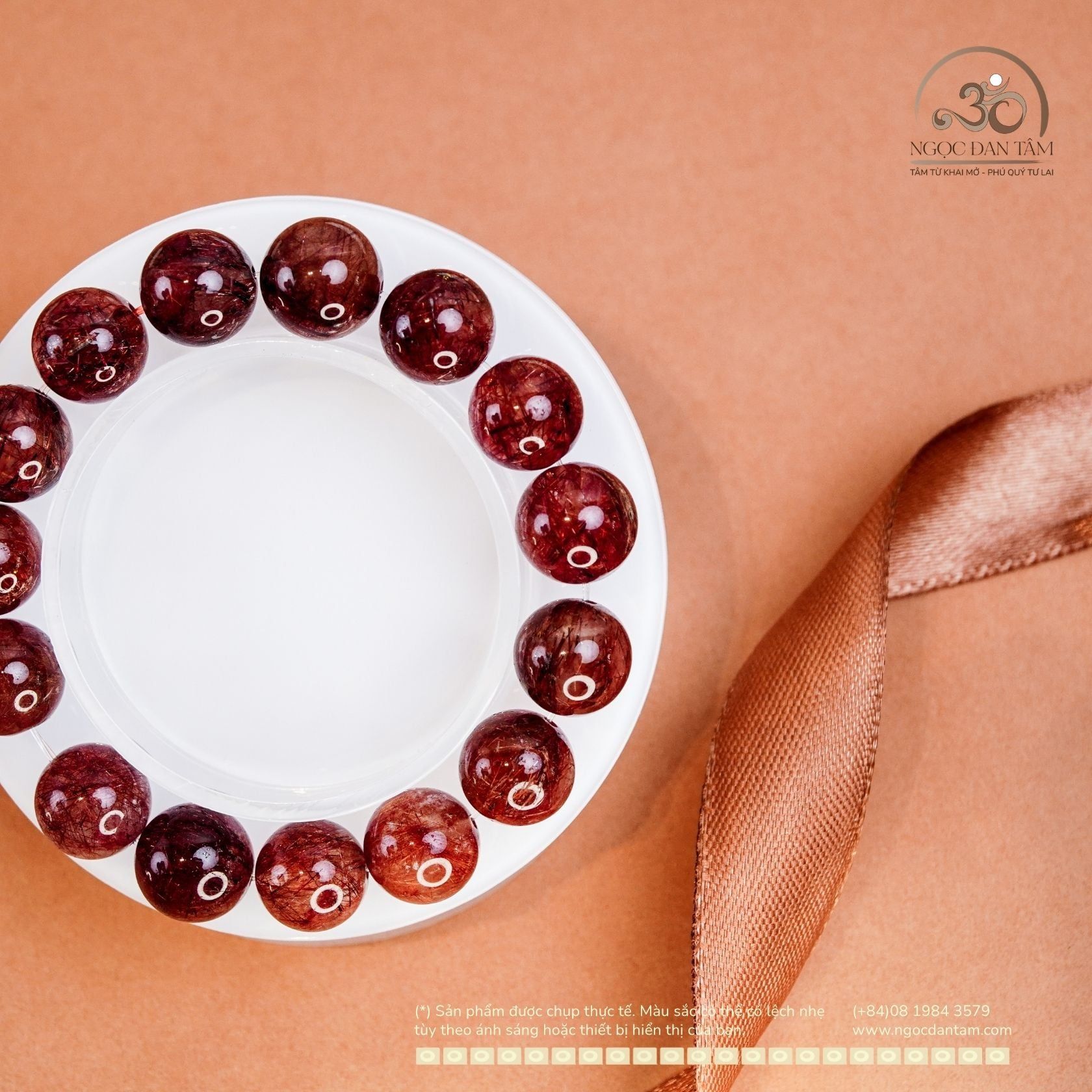  Vòng Tay Thạch Anh Tóc Đỏ 13mm 7A 
