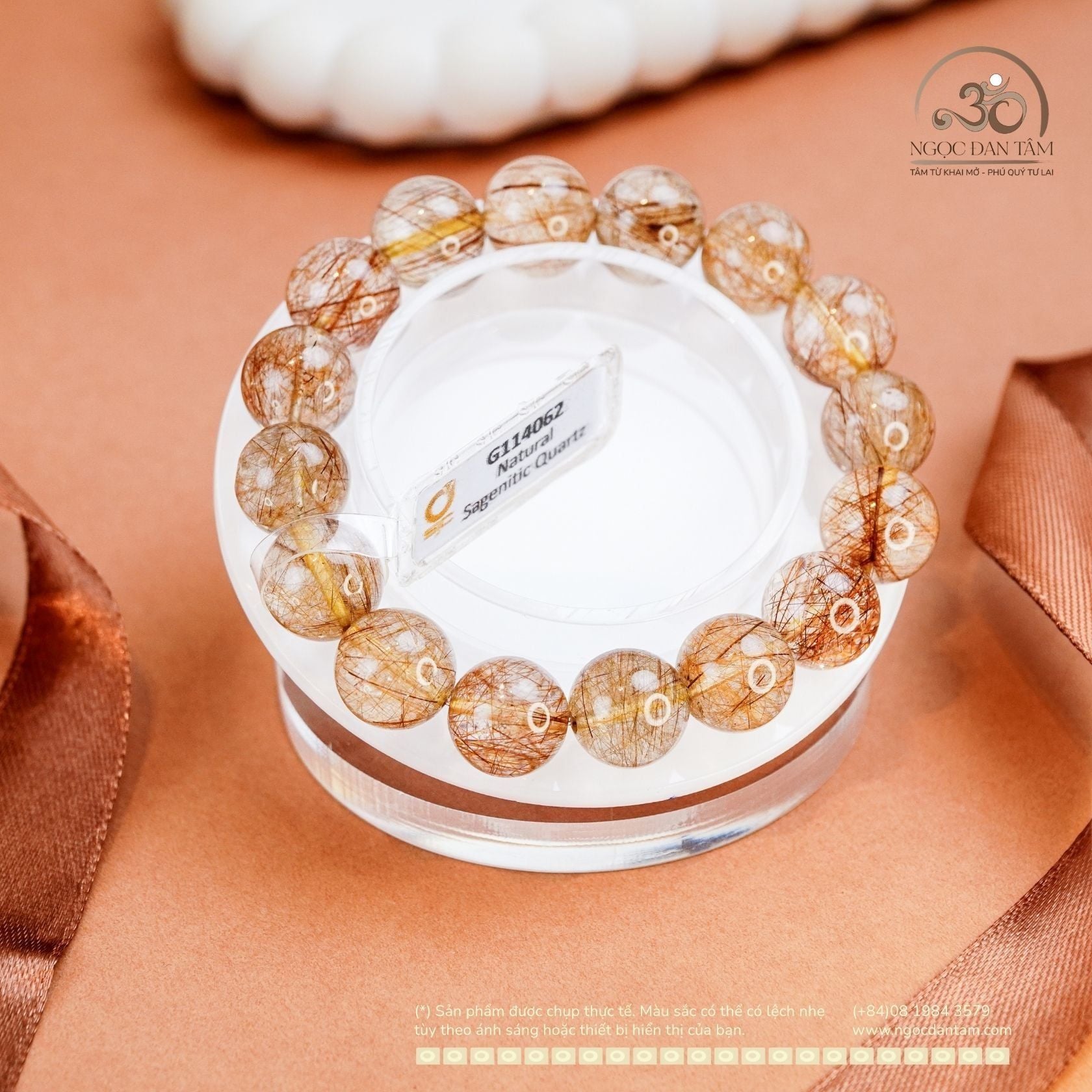  Vòng Tay Thạch Anh Tóc Đồng 14mm 5A 