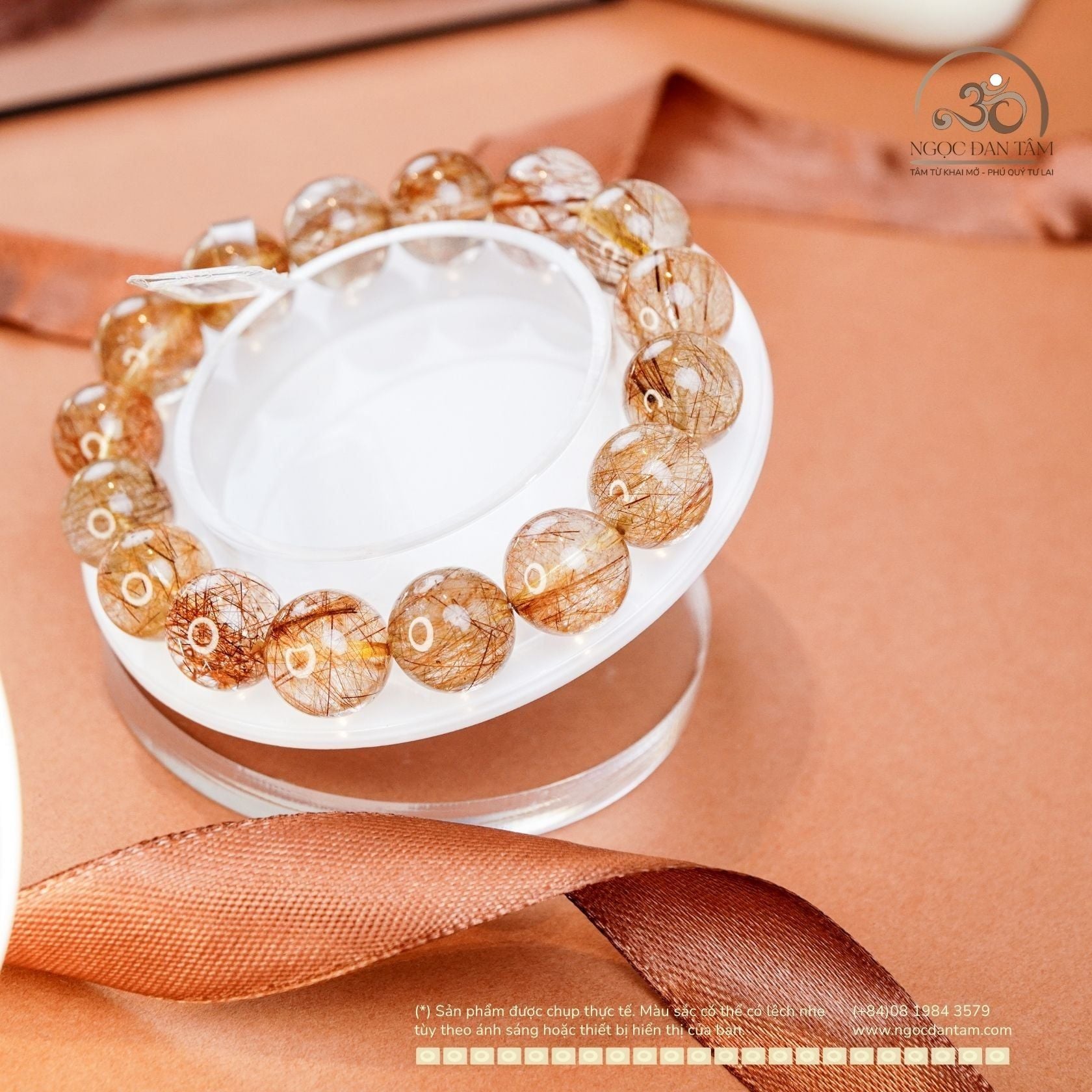  Vòng Tay Thạch Anh Tóc Đồng 14mm 5A 