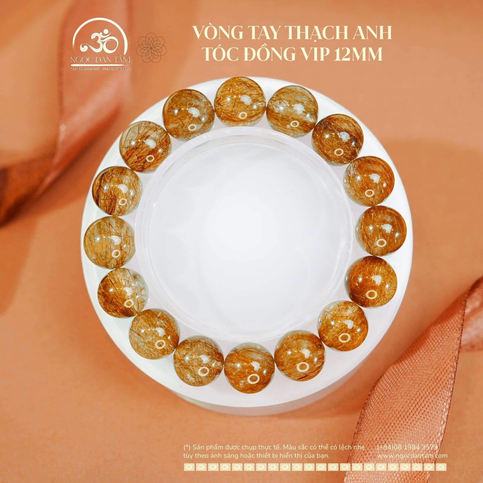  Vòng Tay Thạch Anh Tóc Đồng VIP 12mm 