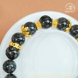  Vòng Tay Thạch Anh Đen 10mm 7A Phối Charm Đài Sen Mạ Vàng 