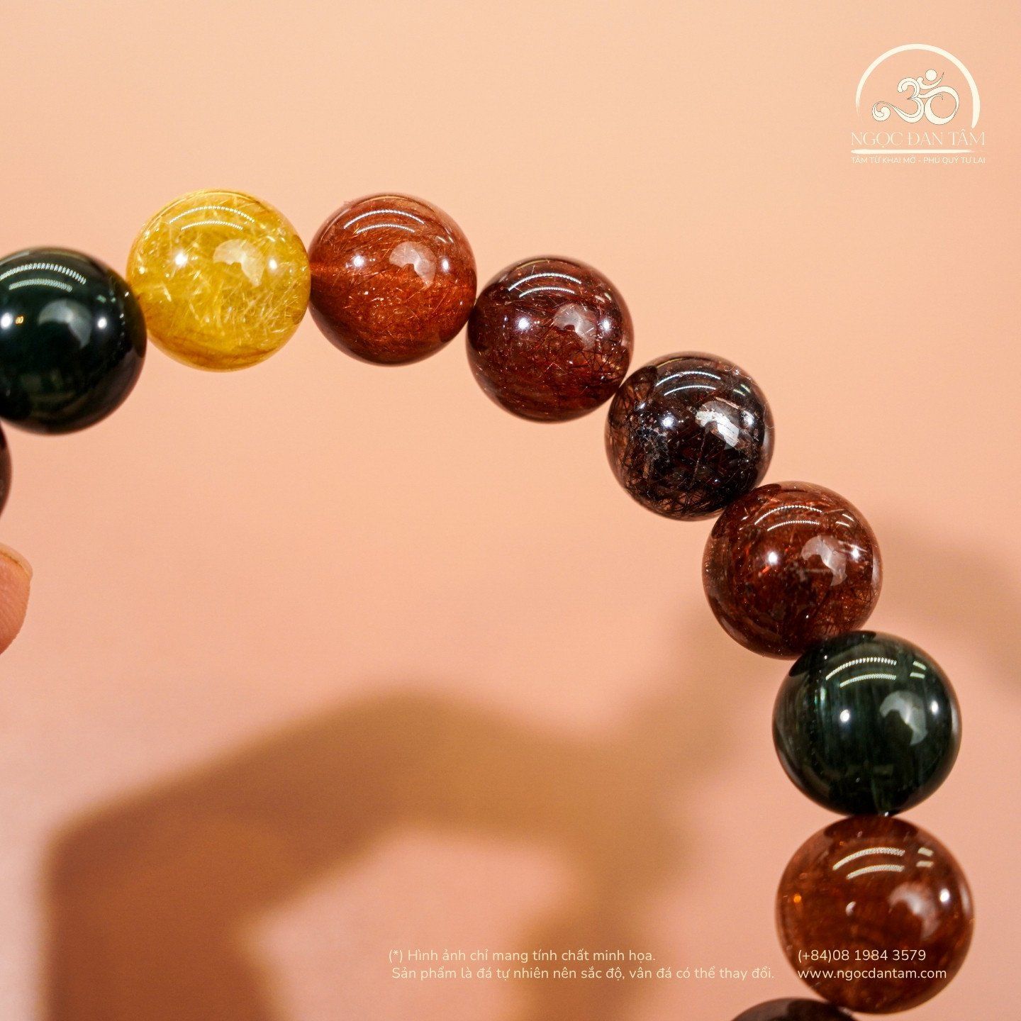  Vòng Tay Đá Thạch Anh Tóc Hỗn Hợp 11mm 5A 