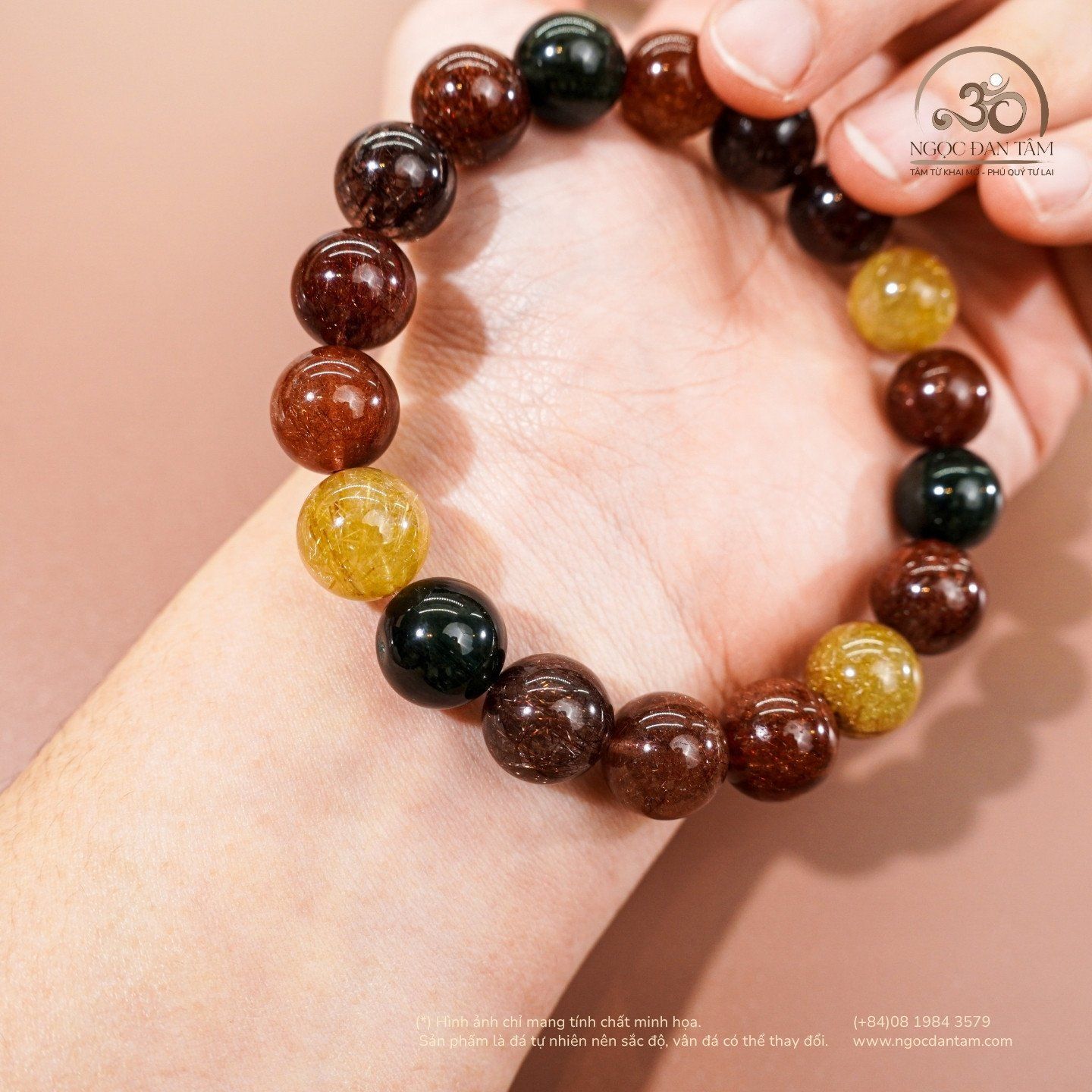  Vòng Tay Đá Thạch Anh Tóc Hỗn Hợp 11mm 5A 