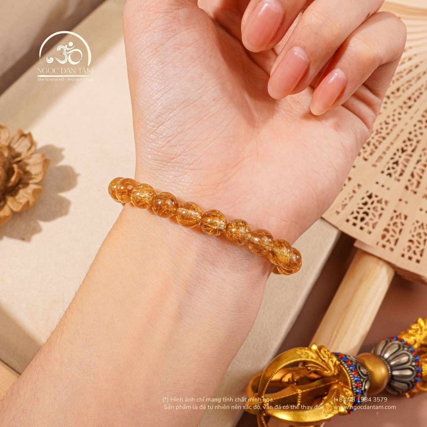  Vòng Tay Thạch Anh Tóc Nâu 7-8mm 7A 