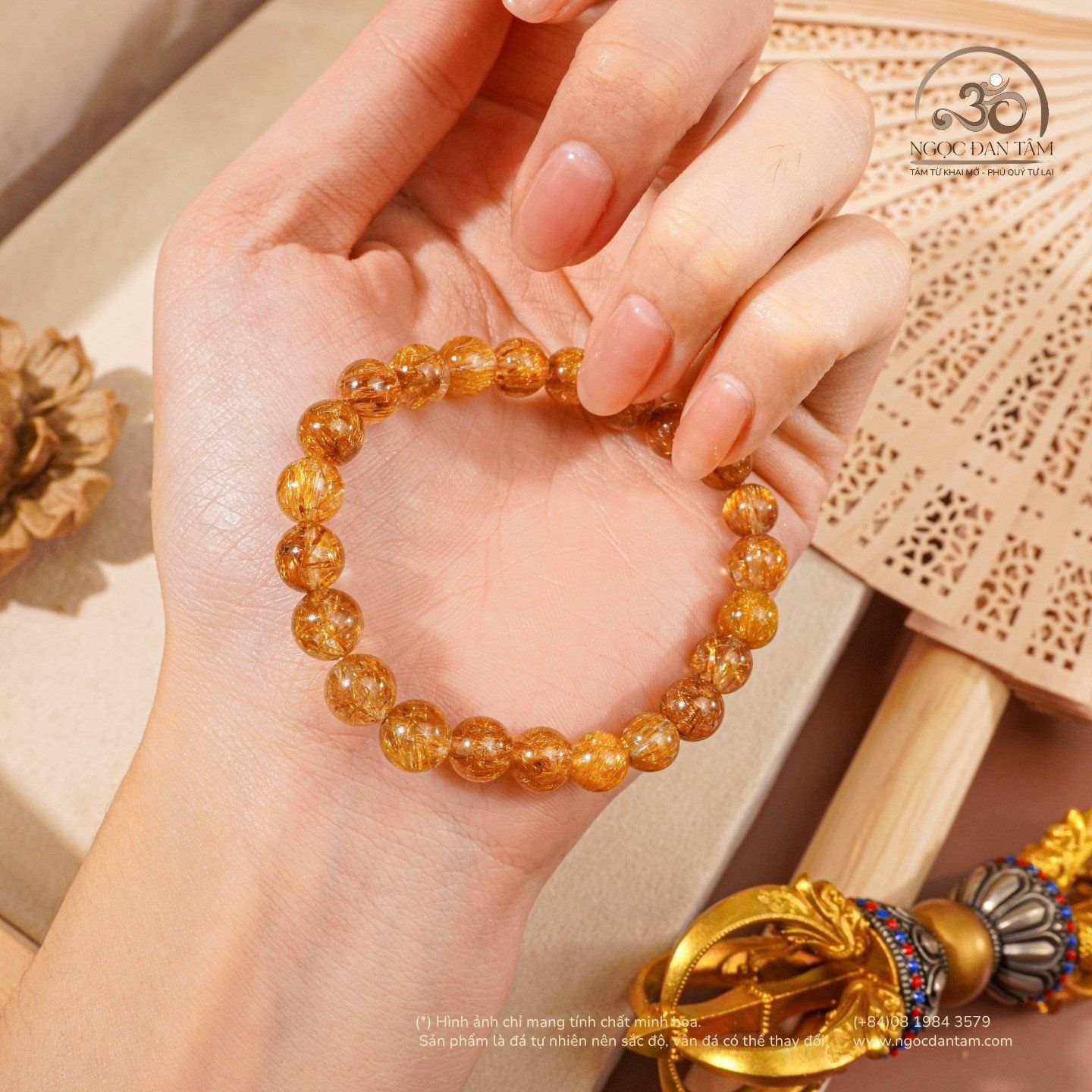  Vòng Tay Thạch Anh Tóc Nâu 7-8mm 7A 