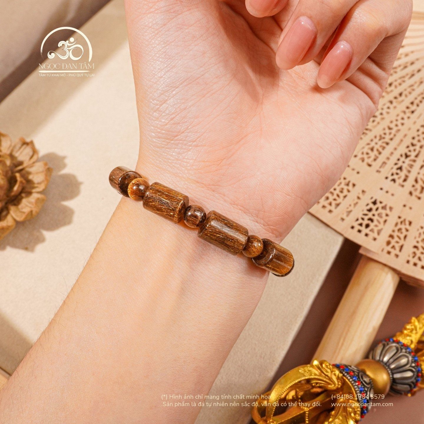  Vòng Tay Thạch Anh Tóc Nâu Lu Thống Đồng Trục VIP 