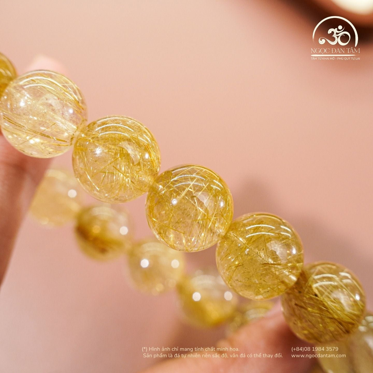  Vòng Tay Thạch Anh Tóc Vàng 14mm 7A 