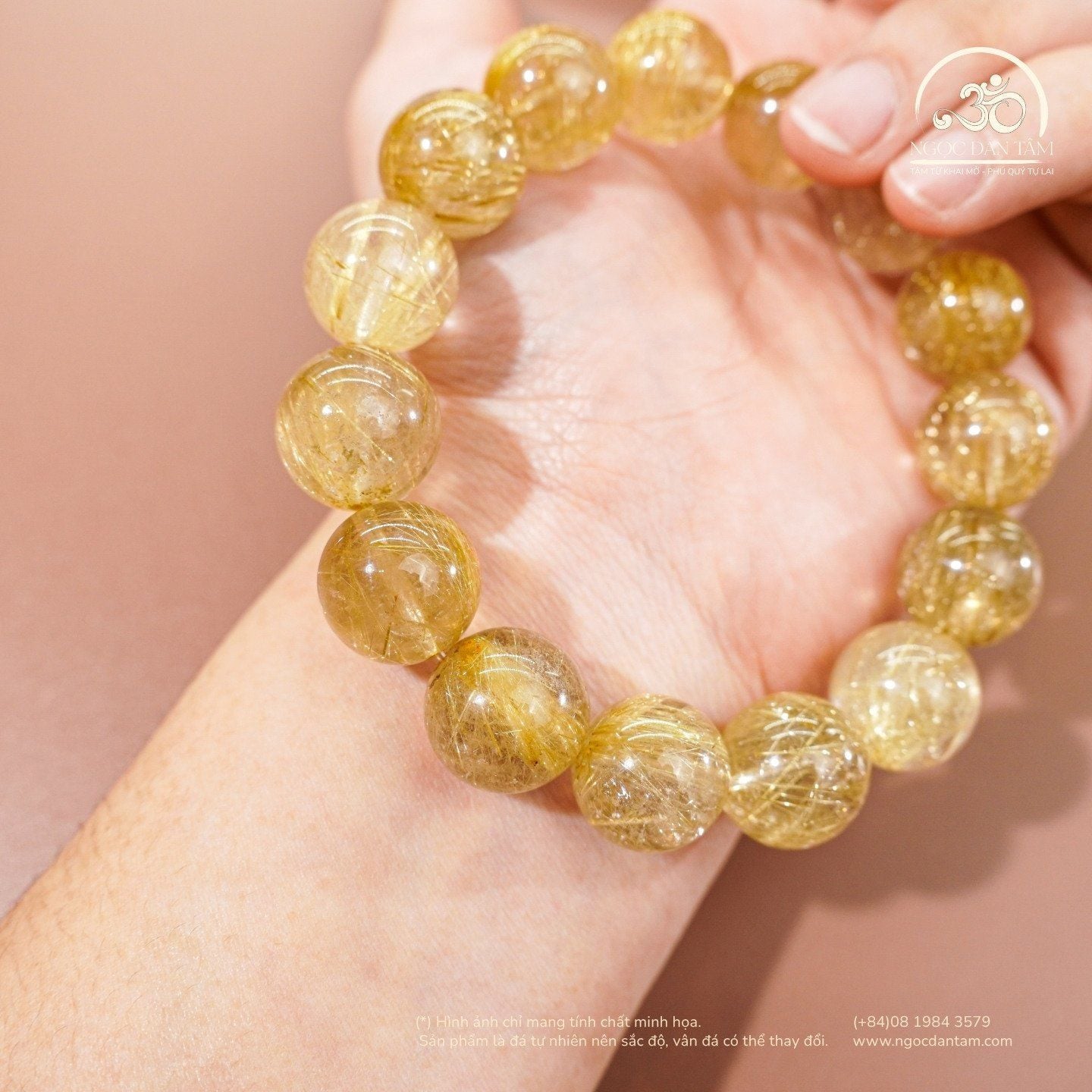  Vòng Tay Thạch Anh Tóc Vàng 14mm 7A 