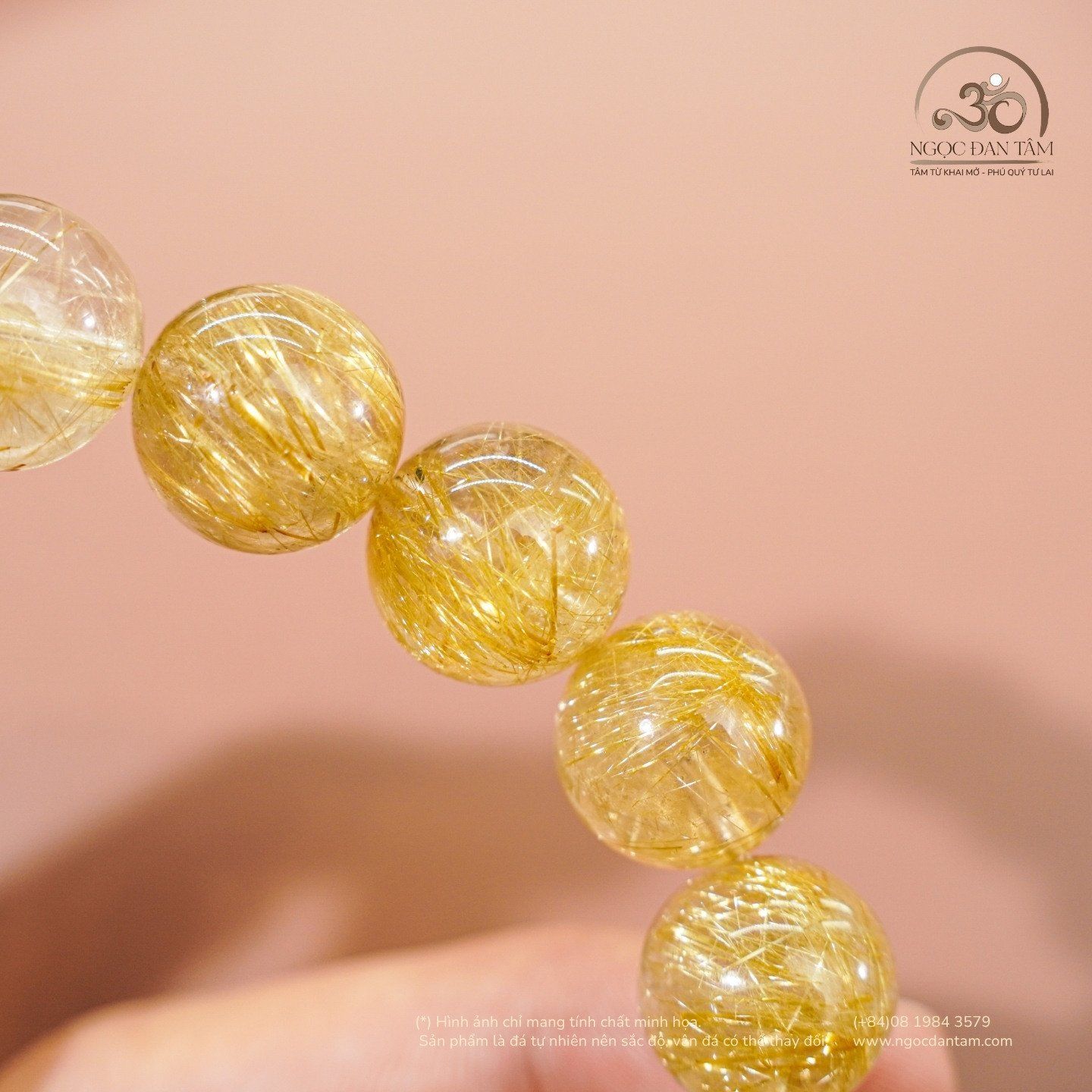  Vòng Tay Thạch Anh Tóc Vàng 14mm 7A 