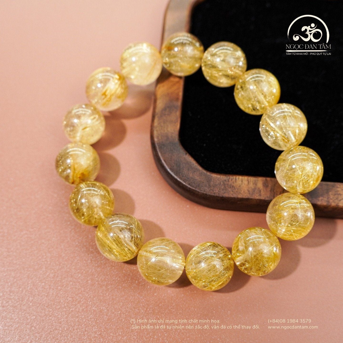  Vòng Tay Thạch Anh Tóc Vàng 14mm 7A 