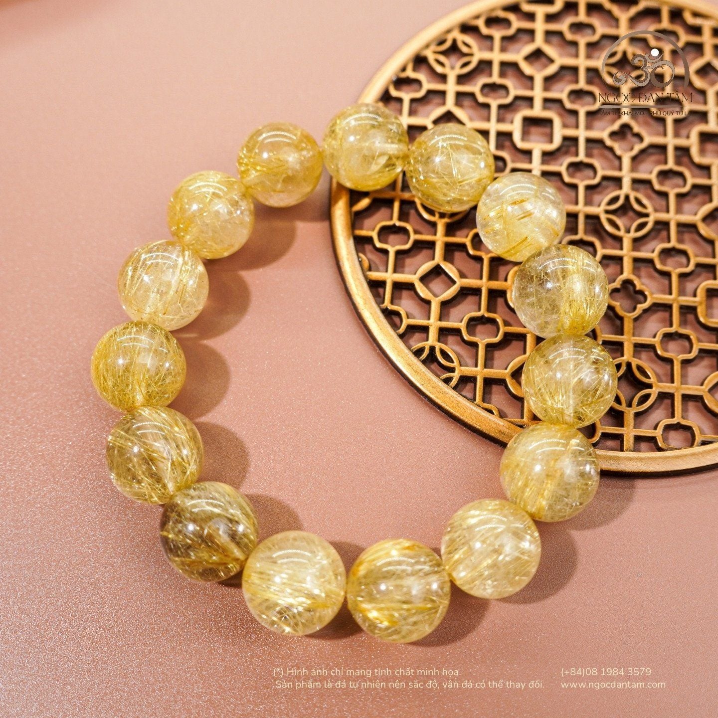  Vòng Tay Thạch Anh Tóc Vàng 14mm 7A 