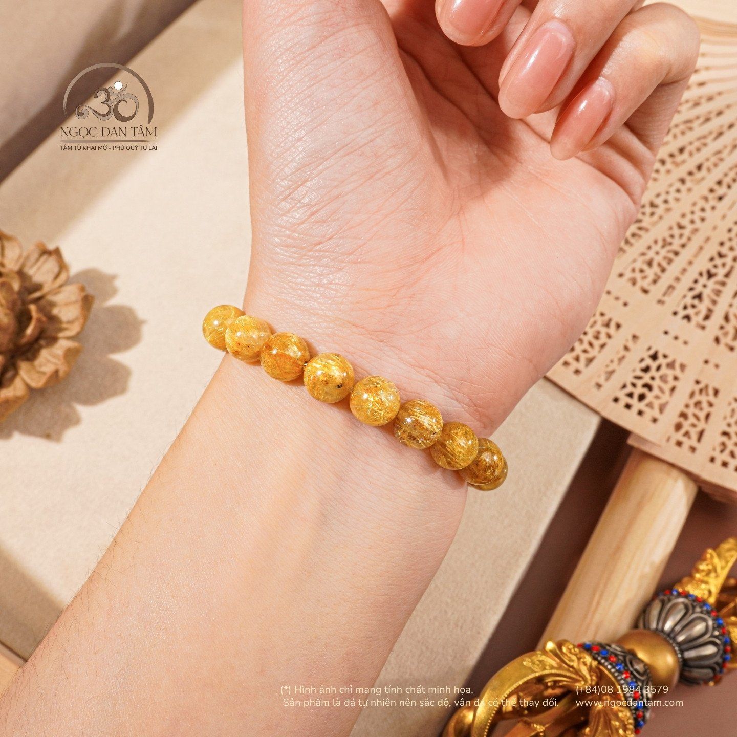  Vòng Tay Thạch Anh Tóc Vàng 8,5mm 7A 