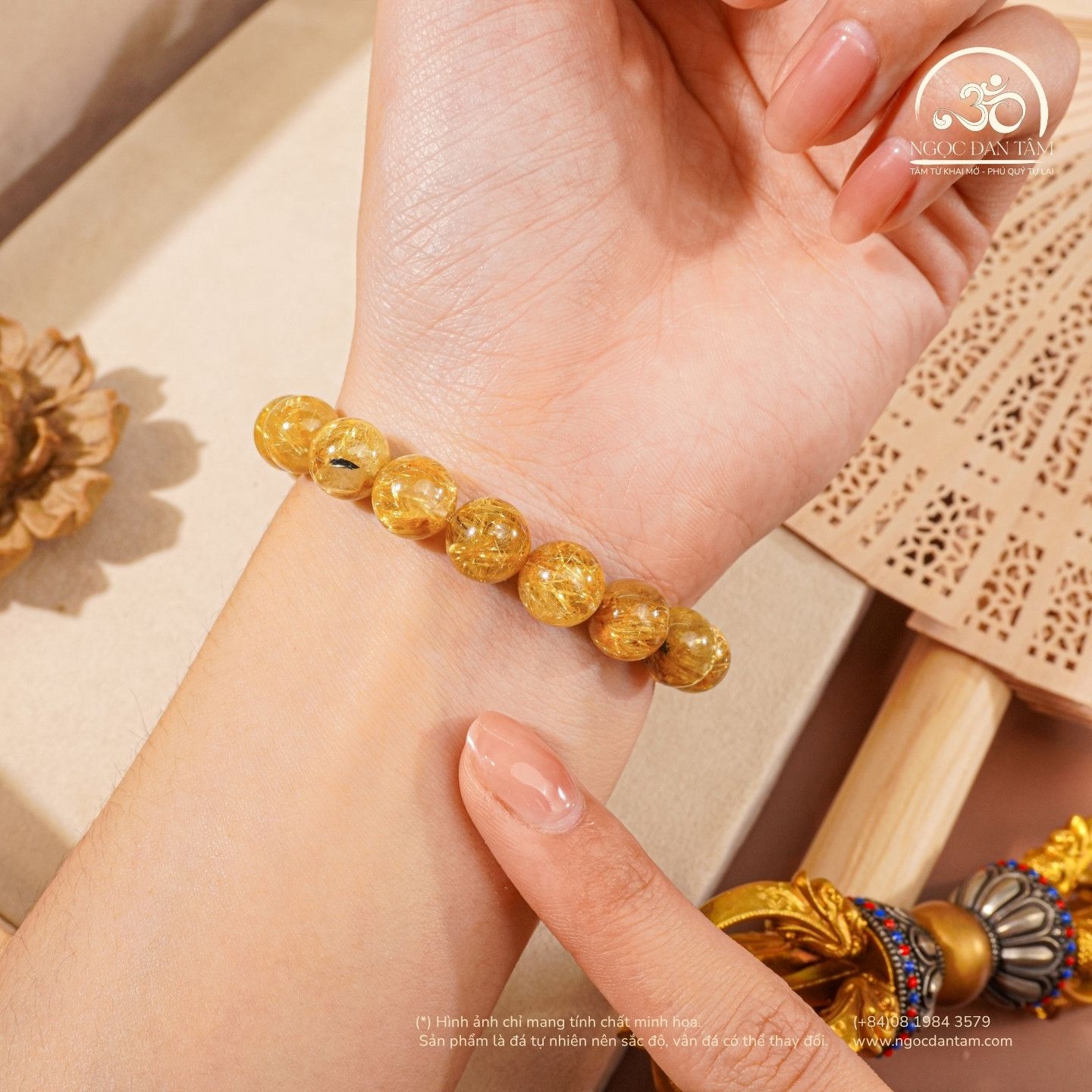  Vòng Tay Thạch Anh Tóc Vàng 9,5mm 7A 