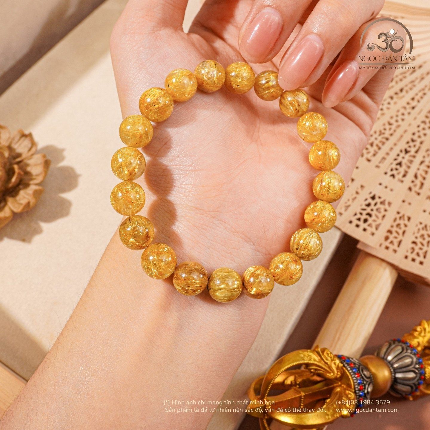  Vòng Tay Thạch Anh Tóc Vàng 9,5mm 7A 