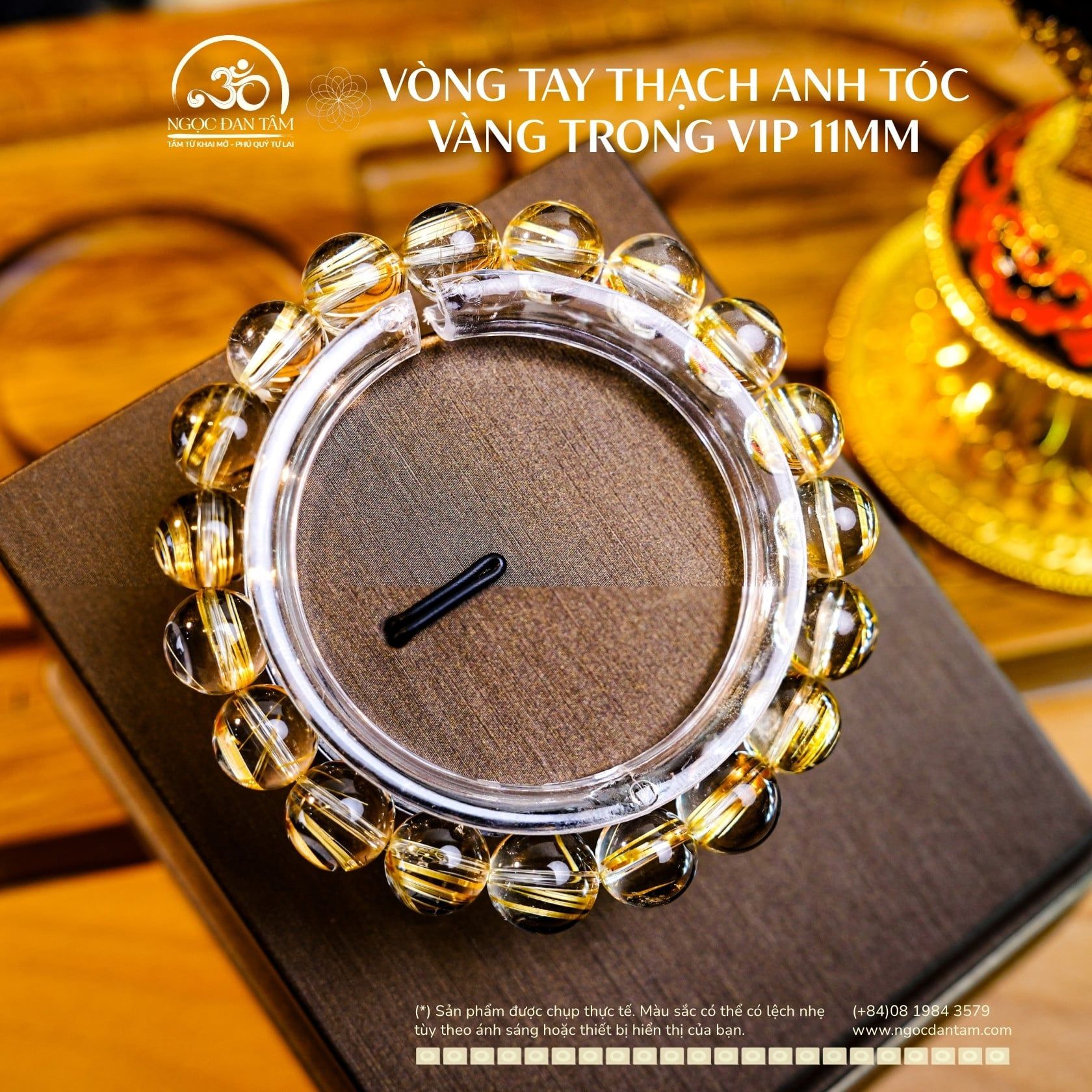  Vòng Tay Thạch Anh Tóc Vàng Trong VIP 11mm 