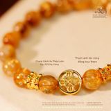  Vòng Tay Thạch Anh Tóc Vàng Đồng Trục VIP 9mm Phối Charm Bánh Xe Pháp Luân 