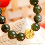  Vòng Tay Thạch Anh Tóc Xanh 11mm 4A Phối charm Bánh Xe Pháp Luân 