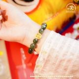  Vòng Tay Thạch Anh Tóc Xanh 11mm 4A Phối charm Bánh Xe Pháp Luân 