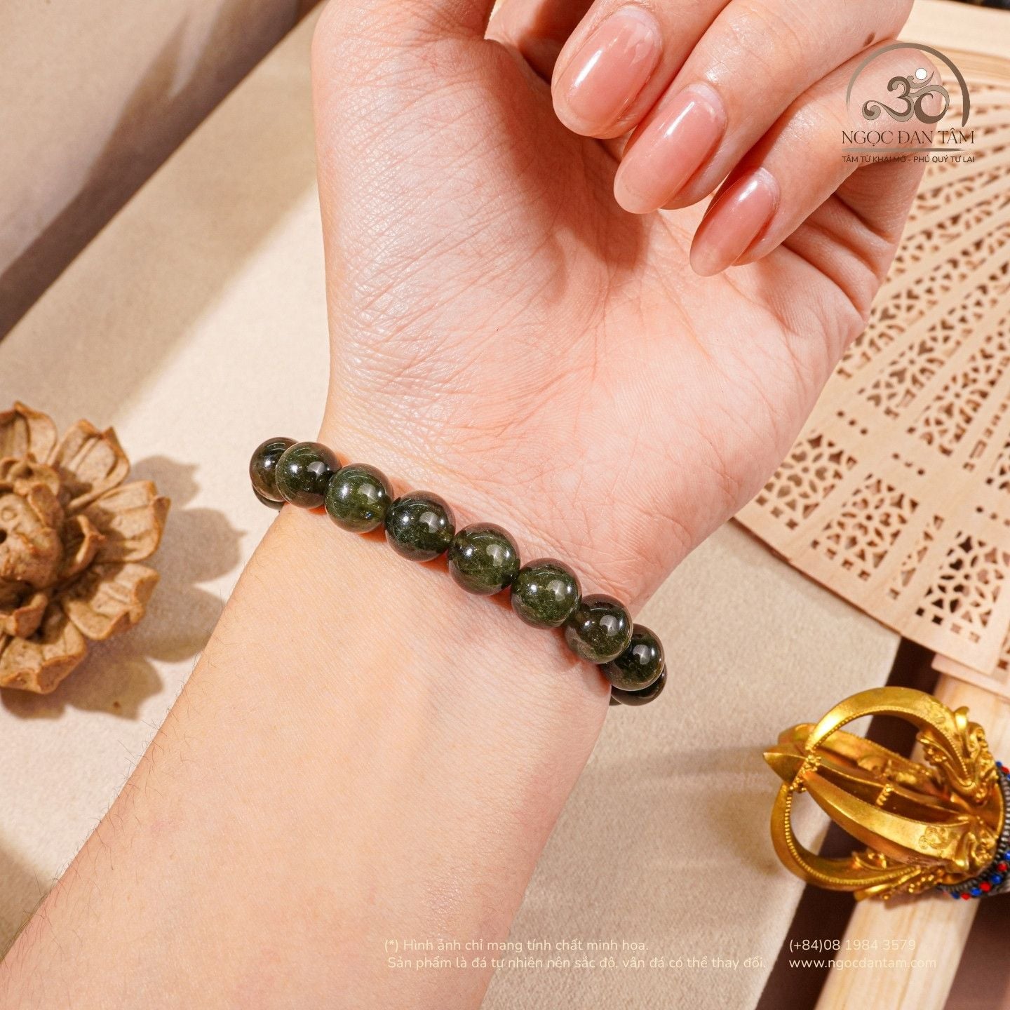  Vòng Tay Thạch Anh Tóc Xanh Đồng Trục Mây 9mm 