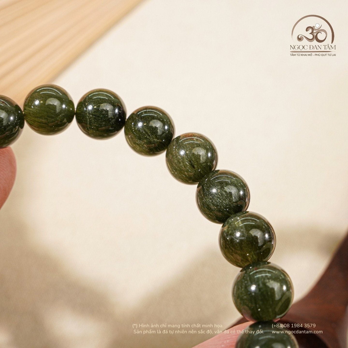  Vòng Tay Thạch Anh Tóc Xanh Đồng Trục Mây 9mm 