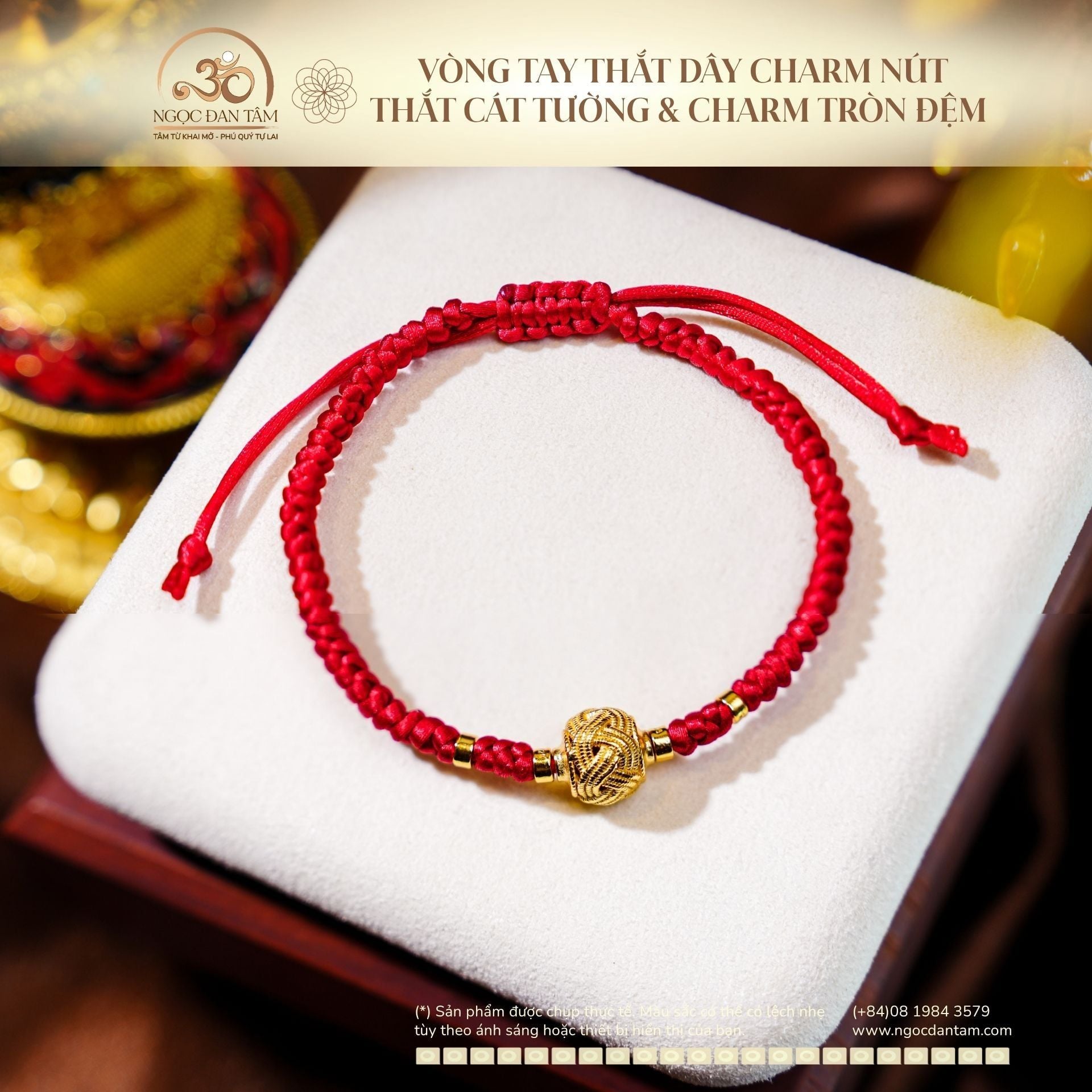  Vòng Tay Thắt Dây Charm Nút Thắt Cát Tường & Charm Tròn Đệm 