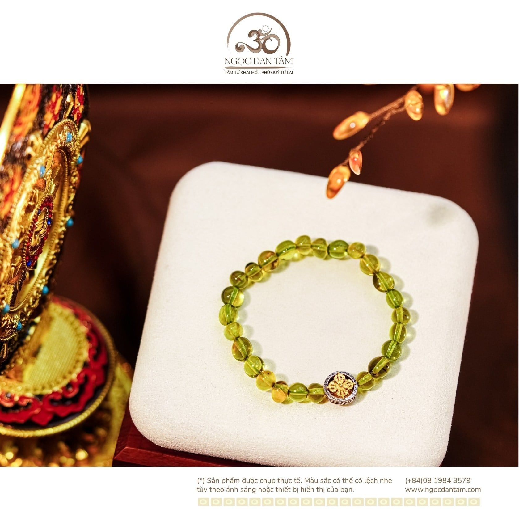  Vòng Tay Thanh Phách Phối Charm Bánh Xe Pháp Luân Nhỏ 