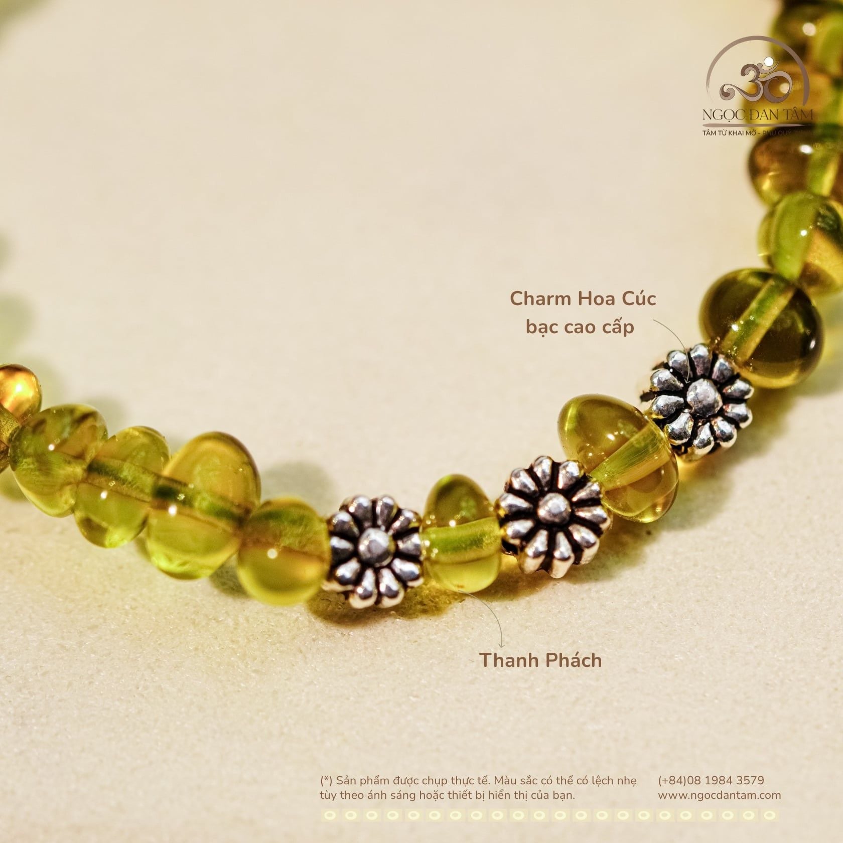  Vòng Tay Thanh Phách Phối Charm Hoa Cúc Bạc 