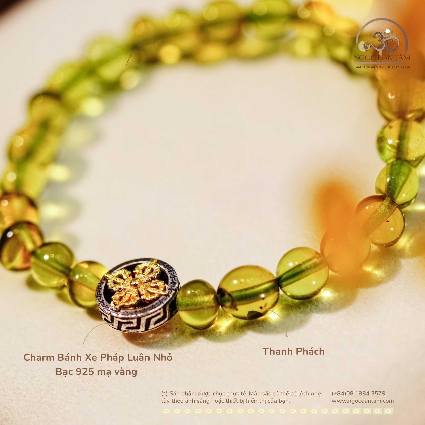  Vòng Tay Thanh Phách Phối Charm Bánh Xe Pháp Luân Nhỏ 