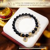  Vòng Tay Tourmaline Đen 8mm Phối Charm Bánh Xe Pháp Luân Nhỏ 