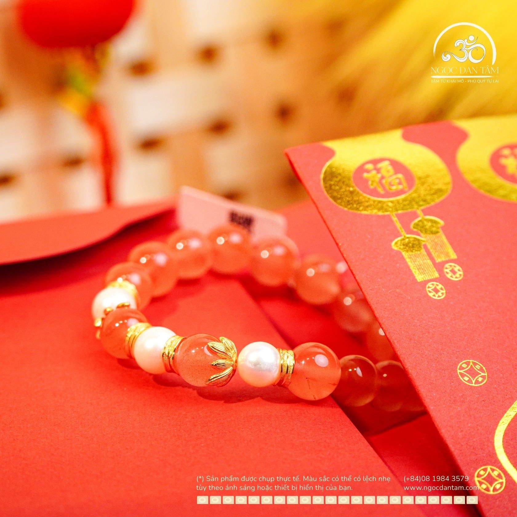  Vòng Tay Ngọc Nam Hồng 9mm Phối Ngọc Trai Trắng 8mm 