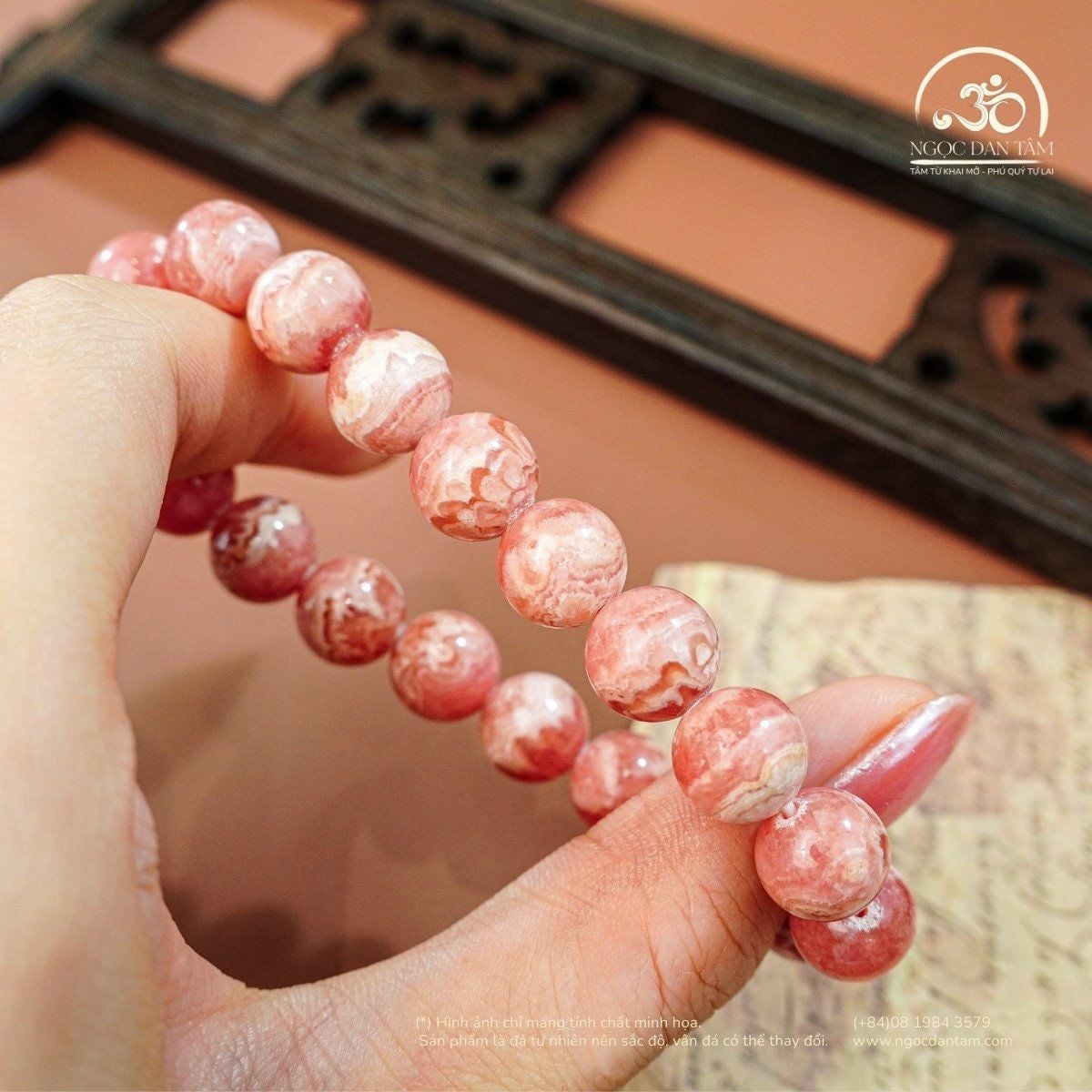  Vòng Tay Đá Đào Hoa Vân Mây 10mm 4A 