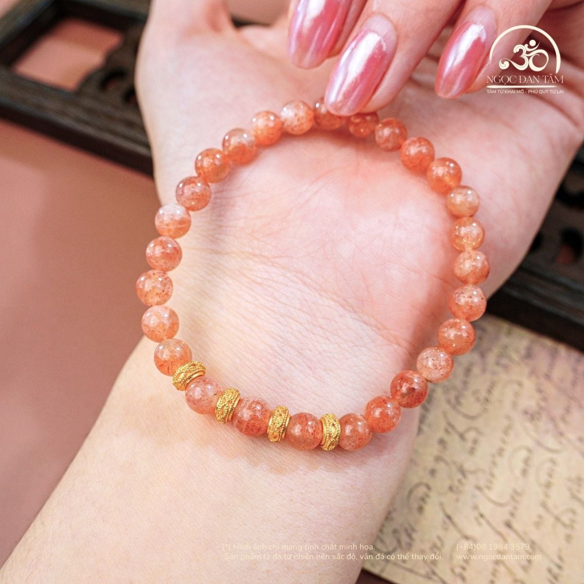  Vòng Tay Đá Mặt Trời 6mm 5A Phối Charm 