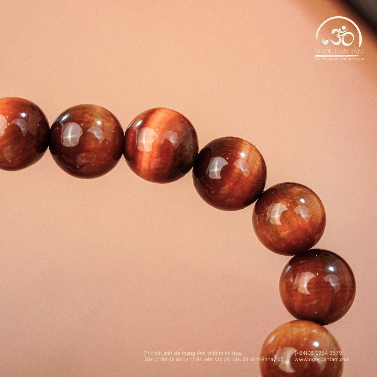  Vòng Tay Đá Mắt Hổ Nâu Đỏ 10mm 5A Phối Charm Hạt Trống 