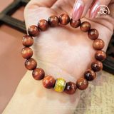  Vòng Tay Đá Mắt Hổ Nâu Đỏ 10mm 5A Phối Charm Hạt Trống 