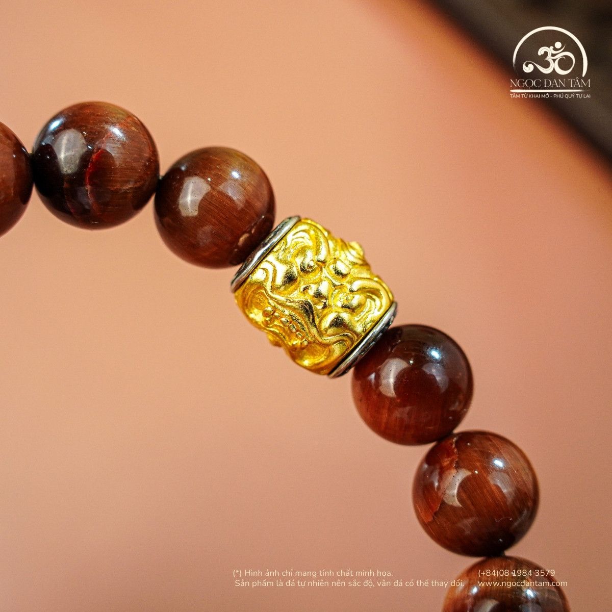  Vòng Tay Mắt Hổ Nâu Đỏ 10mm 5A Phối Charm Lu Thống Tỳ Hưu 