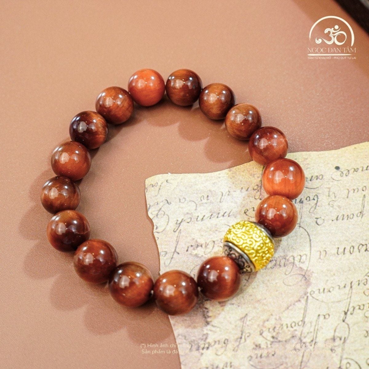  Vòng Tay Đá Mắt Hổ Nâu Đỏ 10mm 5A Phối Charm Tường Vân 