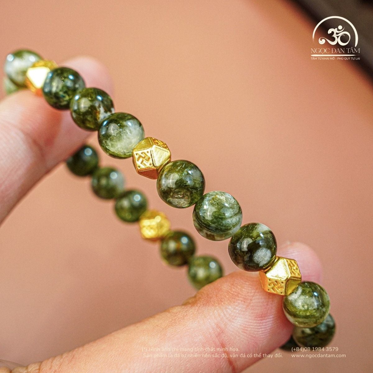  Vòng Tay Đá Mắt Rồng Xanh Phối Charm Bát Giác Chữ Vạn 8mm 2A 