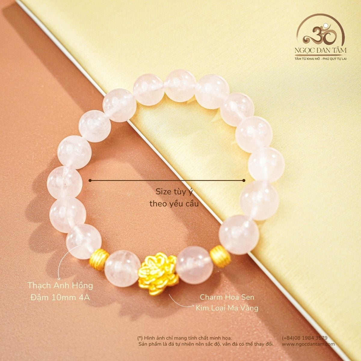  Vòng Tay Ngọc Liên Tâm ( Thạch Anh Hồng 10mm 4A ) 