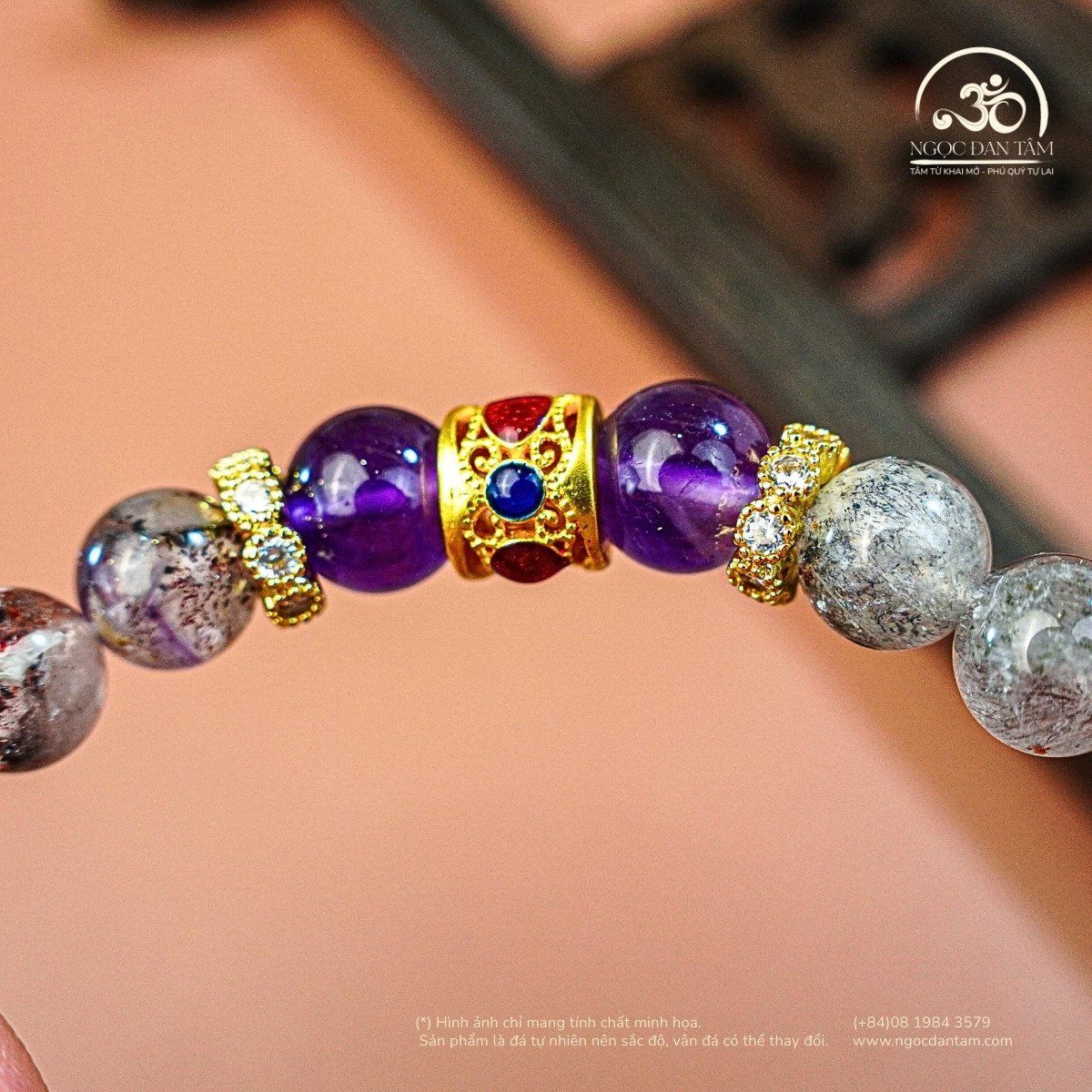  Vòng Tay Đá Super Seven 8mm 6A Phối Charm 